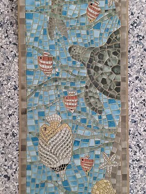 Signed Beach Art And Tropical Marine Life Mosaic Tile Wallpaper Border  • $15