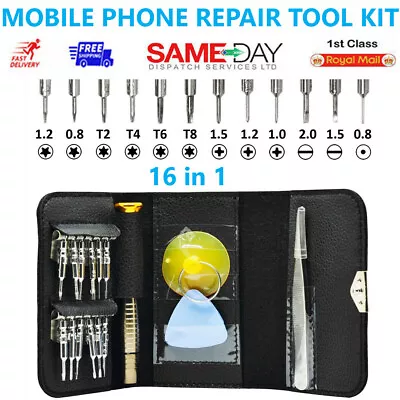 16 In 1 Mobile Phone Repair Tool Kit Screwdriver Set For IPhone 5 6 7 8 X IPad • £7.99