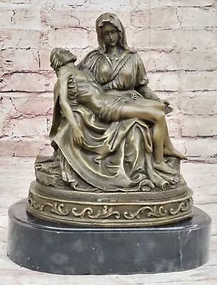 LARGE European Bronze Figurine Religious Michelangelo Pieta Jesus Mary Statue • $124.50