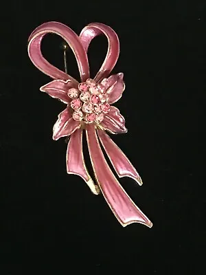 £6.50 • Buy  Adrian Buckley Pink Flower And Ribbon Enamelled Brooch