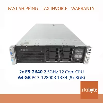 HP DL380P G8 2x E5-2640 12-CORE 2.5GHz 64GB P420i 10GB 560FLR SFP+ 8SFF  SERVER • $549