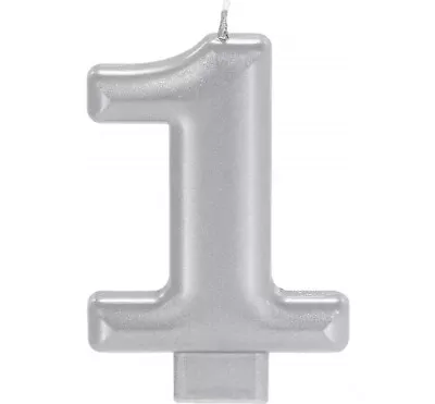 Silver Party Supplies Number 1 Birthday Glitter Candle Cake Decoration 1st One • $1.49