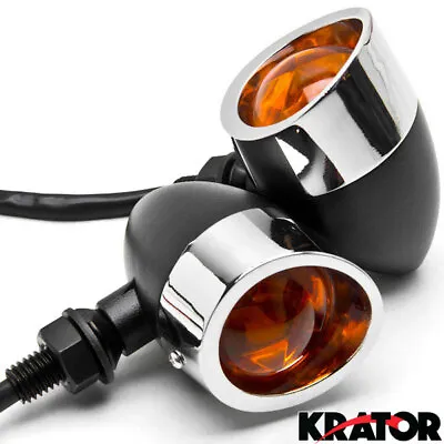 2x Universal Motorcycle Chrome/Black Turn Signal Indicators Blinker Amber Light • $20.99