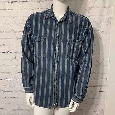 Vintage Levis Red Tab Denim Chambray Pinstriped Button Shirt Mens XL Extra Large • $24.99