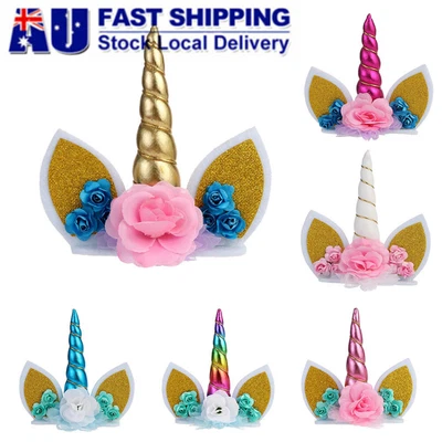 $12.58 • Buy 3D Unicorn Cake Topper Birthday Party Cake Decor Topper Ears Eyelash Child