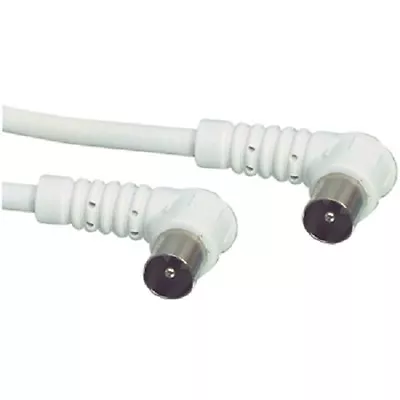 Auline® 0.75m White TV Aerial Cable With 90 Degree Right Angle Male Coax Plugs • £3.19