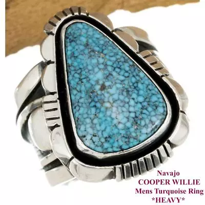 MENS Navajo Turquoise Ring ITHACA PEAK Sterling Silver COOPER WILLIE 11 HEAVY • $619.65