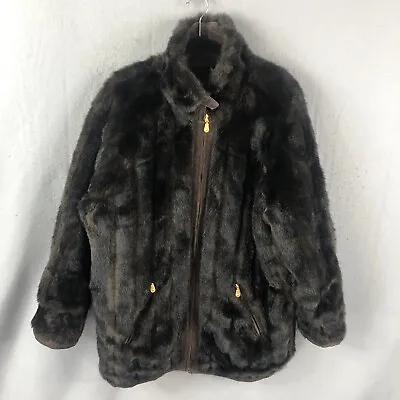 JLC Leather Jacket Womens Medium Brown Reversible Faux Mink Coat Mob Wife • $38.78