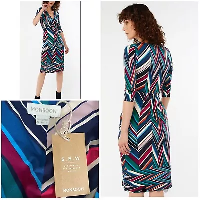 MONSOON Chevron Striped ARABELLA Stretch Jersey DRESS Size UK 12 • £20