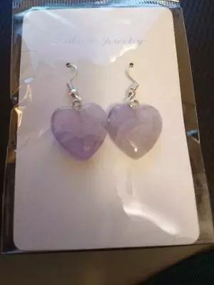 Special-Beautiful Handmade Natural Amethyst Stone Heart Shape Earrings • $10.97