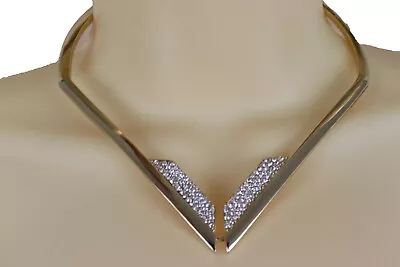 Women Going Out Gold Color Metal Strand Choker Fancy V-Shaped Necklace Jewelry • $13.95