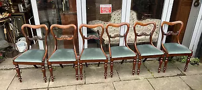 Lovely Set Of Six Victorian Carved Mahogany Framed Dining Chairs • £335