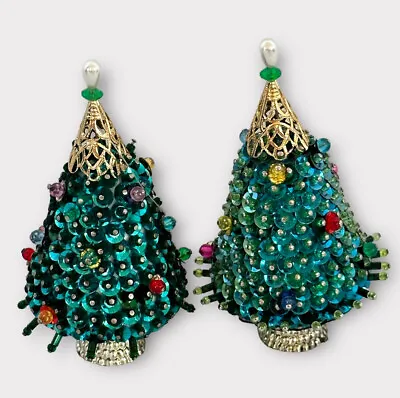 Vintage Push Pin Christmas Ornaments  Sequins Ribbon Pins Handmade Set Of 2 • $24