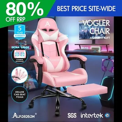 ALFORDSON Gaming Chair Office Executive Racing Footrest Seat PU Leather Pink • $139.95