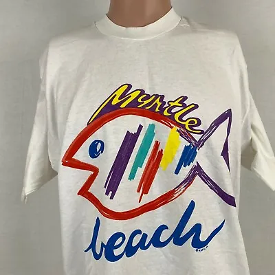 Myrtle Beach South Carolina Paint Fish Single Stitch T Shirt Vtg 90 Made USA L • $24.49