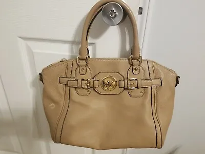 Michael Kors Handbag Hamilton Large Beige Gold Initials  • $65