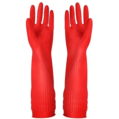 Small Washing Up Dish Latex Rubber Kitchen Household Cleaning Long Sleeve Gloves • £3.89