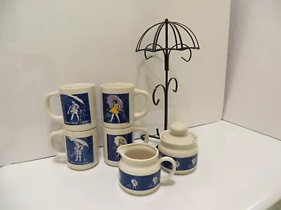 Morton Salt 8Pc Set: 4 Mugs Creamer & Sugar W/Lid & Umbrella Stand • $21.50