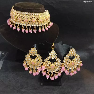 Polki Choker Set With Earrings And Maang Tikka Indian Punjabi Jewellery • $71