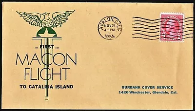 USS MACON Naval Airship Flight Cover Avalon Catalina Nov 21 1934 Hulff Cachet • $39.95