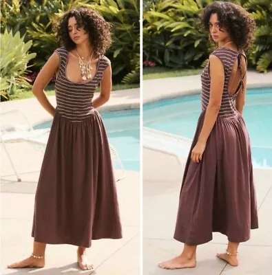 New Free People FP Beach Alana Open Back Striped MIDI Dress • $29.99