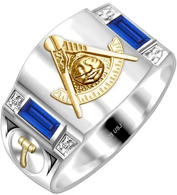 Customizable 0.925 Sterling Silver & 10k Gold Masonic Freemason Past Master Ring • $359.99