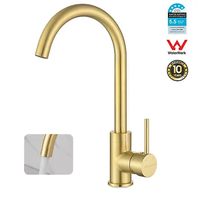 WELS Brass Brushed Gold Kitchen Mixer Tap 360° Swivel Spout Laundry Sink Faucet  • $79.99