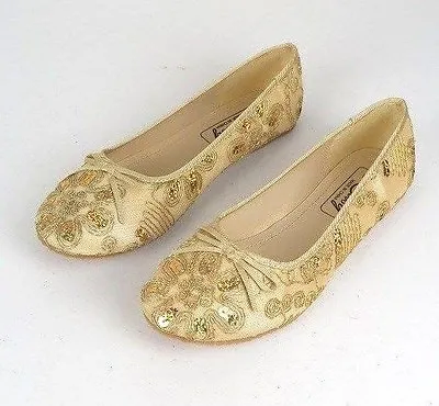 Women's Floral Sequin Satin Flats Shoes W/ Rubber Sole Gold Black 6-10 New • $9.99