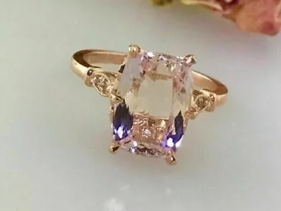 3Ct Cushion Lab-Created Peach Morganite Engagement Rings 14K Yellow Gold Plated • $83.99