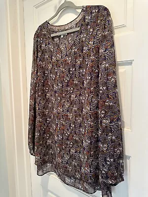 Cabi XL #157 Tapestry Long Sleeve Blouse Top Tunic Double Layer Sheer Blues • $24.99