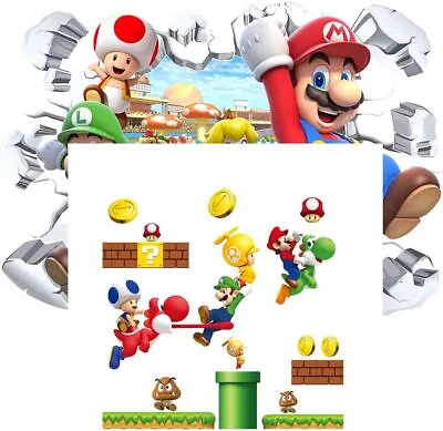 Video Game Mario Super Bro Wall Sticker Kids Cartoon Bedroom Background Wall Dec • $16.99