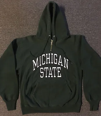 Vtg 90s Michigan State 1/4 Zip Reverse Weave Hoodie M Track Grunge College USA • $69.95