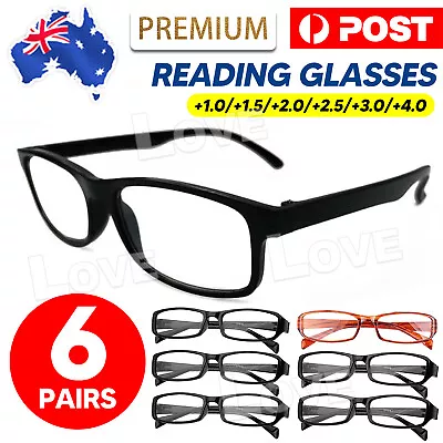 6 Pairs Mens Ladies Wayfarer Frame Magnifying Reading Glasses Nerd Spectacl AU • $8.95
