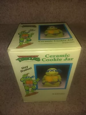 RARE 1990 Leonardo TMNT Ninja Turtles Ceramic Cookie Jar Mirage Silver Co. NEW  • $80