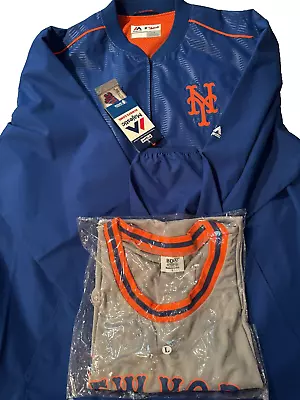 Mets Authentic Warmup Jacket Long Sleeve Size L PLUS Mets Basketball Jersey • $50