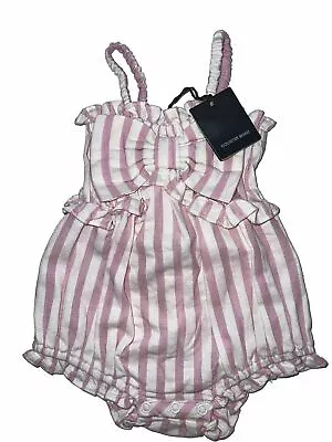 NEW! Country Road Bow Romper In Pink Stripe Size 0 (6-12 Mths) So Cute! • $39.95