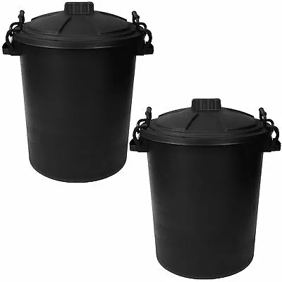 £37.59 • Buy 2 X 80L Black Dustbin Heavy Duty Locking Lid Waste Rubbish Animal Feed Storage