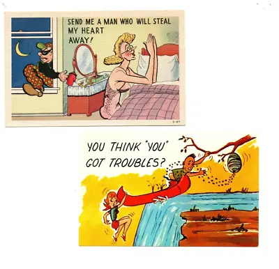 2 VTG Comic Postcards: Steal My Heart & Think You Got Troubles - Unused Ephemera • $6