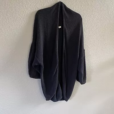 MOTH Anthropologie Cardigan Medium Oversized Black Open Puff Sleeve Cocoon • $29.95
