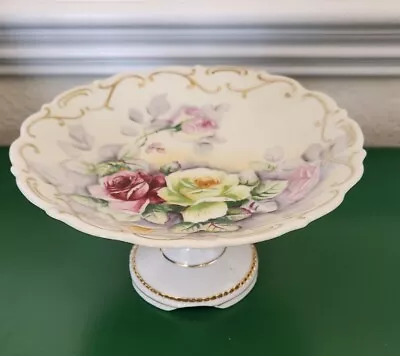 Vintage Arnart 7  Cake Dessert Plate Stand Gold Raised Design Floral  • $39