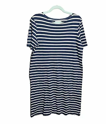 Seasalt Dress Striped Blue 14 UK Nautical Short Sleeve Organic Cotton T Shirt • £19.99