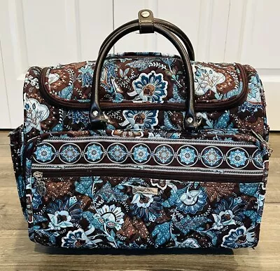 VERA BRADLEY Java Blue Paisley 16” Rolling Travel Tote Carry On 40174 EUC • $74.99