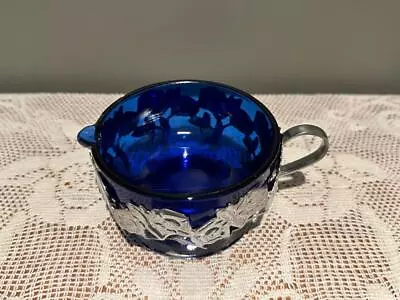 Vintage Chrome Floral Creamer With Bristol Blue Glass Liner - Gc • $19