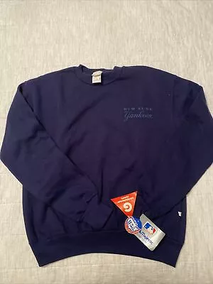 Vintage Majestic MLB New York Yankees Script Crewneck Sweatshirt LARGE Made USA • $34.95