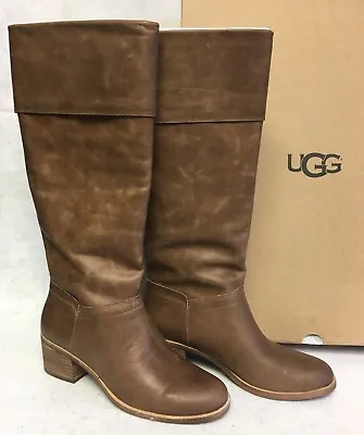 UGG Australia CARLIN Taupe TALL LEATHER HEEL BOOTS Classic Tall 1017469 Women’s • $79.99