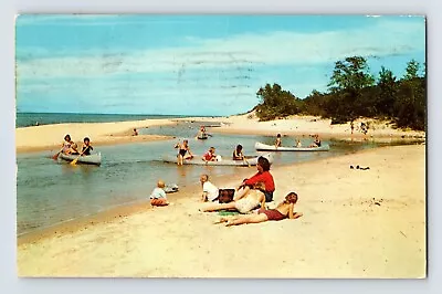 Postcard Wisconsin Manitowish Waters WI Beach Swimming Canoe 1967 Posted Chrome • $6