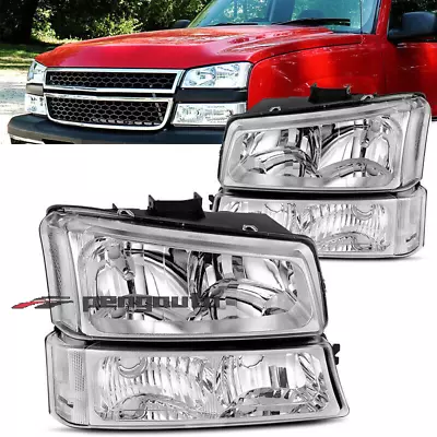 Pair Chrome Headlights W/Bumper Lights Fit For 03-07 Chevy Silverado 1500 2500HD • $66.99