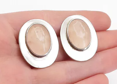 MEXICO 925 Sterling Silver - Vintage Rose Quartz Non Pierce Earrings - EG2787 • $63.98