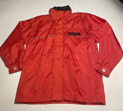 $100 • Buy Vintage Oracle Nylon Jacket Hooded Size Medium M Bright Red Vented Pockets
