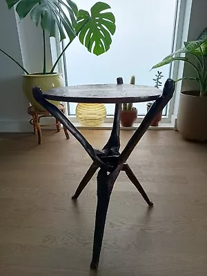 Vintage African Carved Mahogany Wood Folding Side Table • £10